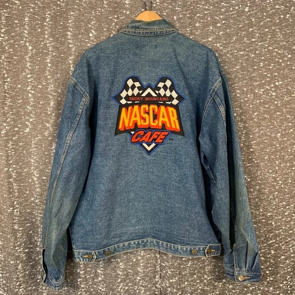 Vtg First Choice Nascar Cafe Smoky Mountains Embroidered Denim‎ Jacket Size XXL
